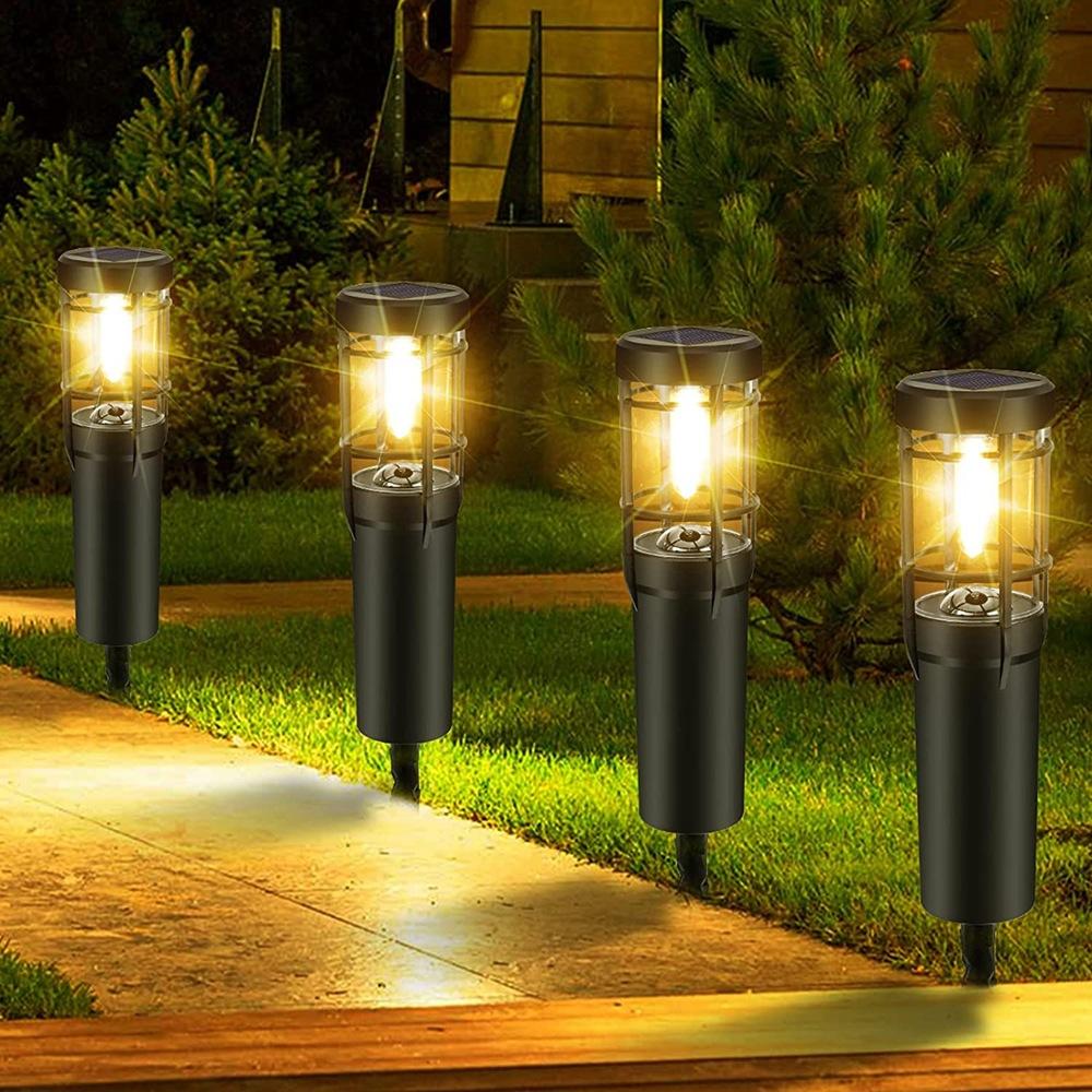 Solar Powered LED Bollard Pathway Lights for Outdoor Home Garden Waterproof Flickering Decoration Landscape Dancing Lamp