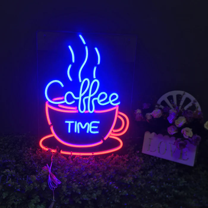 Inviting Glow Coffee Time Neon Sign Bright Blue and Orange Lights for Cafés and Kitchen