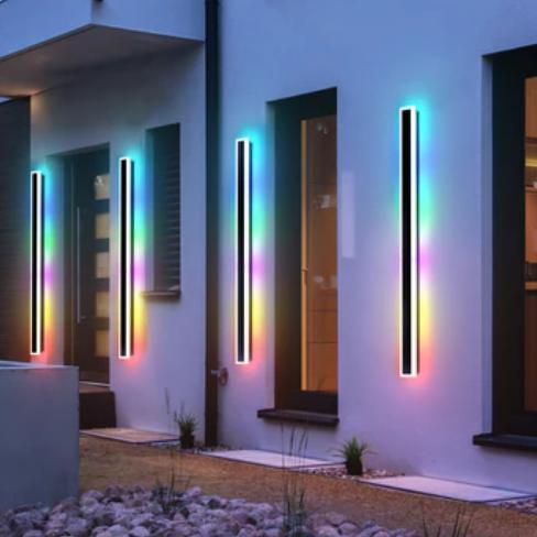 Outdoor Modern Wall Light, 7 Colour RGB Dimmable Long Wall Sconce, IP65 Waterproof Simple Acrylic Exterior Wall Mount Lights Fixtures for Patio House Garage, Front Door, Porch