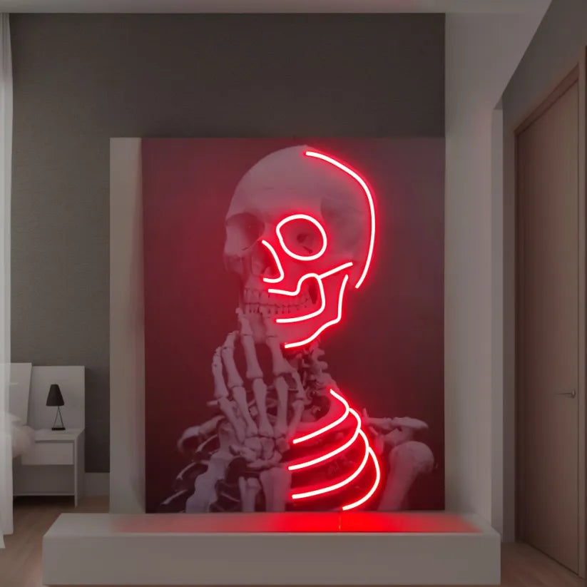 Minimalist Red Skeleton Neon Sign – Sleek, Modern LED Art Piece for Contemporary Decor