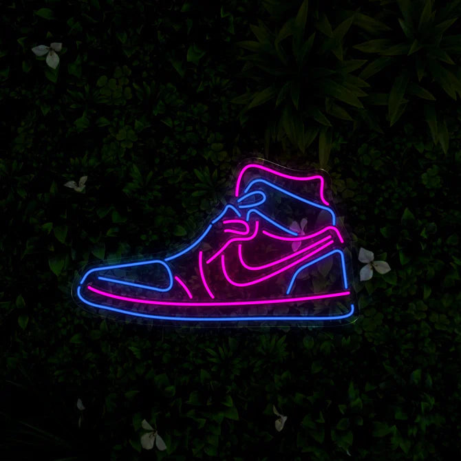 High-Top Sneaker Neon Sign – Urban and Trendy Décor in Vibrant Pink and Blue for Fashion Spaces and Sneaker Enthusiasts