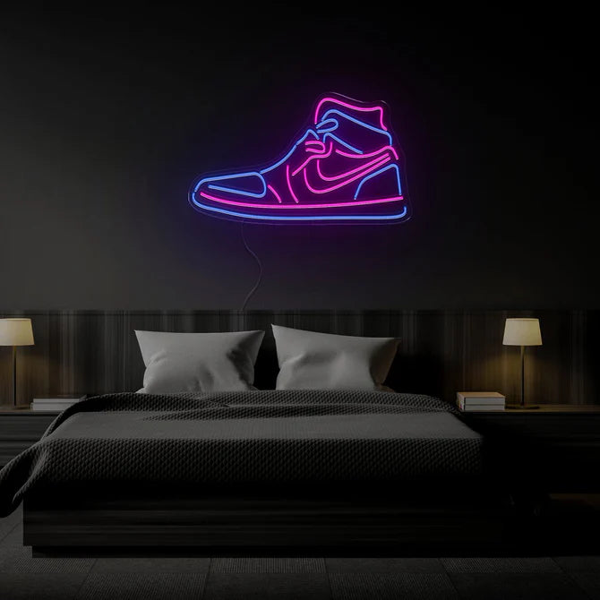 High-Top Sneaker Neon Sign – Urban and Trendy Décor in Vibrant Pink and Blue for Fashion Spaces and Sneaker Enthusiasts