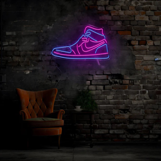 High-Top Sneaker Neon Sign – Urban and Trendy Décor in Vibrant Pink and Blue for Fashion Spaces and Sneaker Enthusiasts