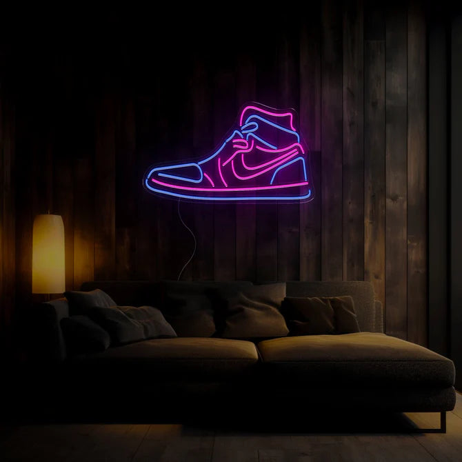 High-Top Sneaker Neon Sign – Urban and Trendy Décor in Vibrant Pink and Blue for Fashion Spaces and Sneaker Enthusiasts